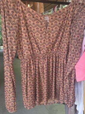 WILLOW AND ROOT Boho Print Long-Sleeve Blouse - Redish Brown Florals